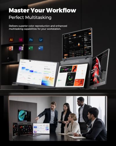 Image of 14 inch Triple Laptop Screen Extender, FHD 1200P Triple Screen Laptop Monitor Extender, One Cable Connection Quad Portable Monitor for 12 inch-16.5 inch Laptops, Driver Needed, USB-C Plug&Play Fit for Wins, Mac