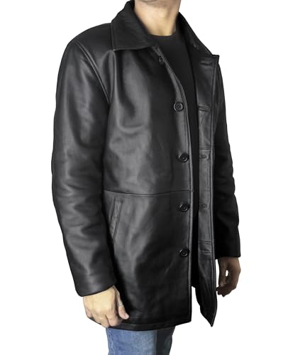 Leather Car Coat For Men Genuine Lambskin Mens Trench Coat - Classic Long Coat For Men3