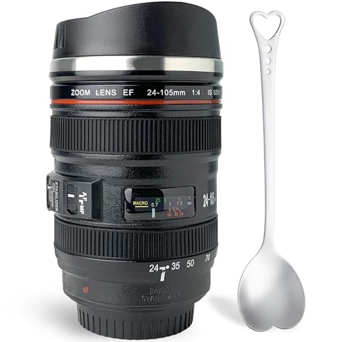 Tmango Camera Lens Coffee Mug with Slider Lid - Unique Photographer Gifts for Men & Women, Camera Mug Fun Shutterbug Gift Idea