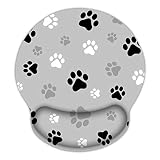 Britimes Ergonomic Mouse Pad with Wrist Support Gray Paw Print Non-Slip Rubber Base Mousepad for Hom