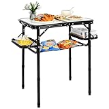 koldan Small Camp Table, 3-Height Adjustable Small Folding Table (25in Max) Lightweight Aluminum Folding Desk with Carry Handle & Mesh Pocket, 50% Extra Space for Camping, Picnic Indoor Outdoor