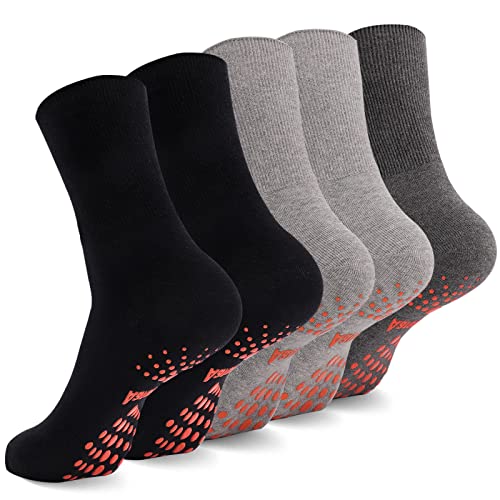 Aaronano Non Slip Grips Socks-Non Skid Crew Socks For Elderly Yoga Hospital Socks Men Women 2 Black 2 Light Gray 1Dark Gray M #TOP19