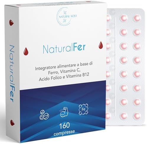 Ferro Integratore 28mg NaturalFer® | 160 compresse | Vitamina C + Vitamina b12 e acido Folico | Supporto Energetico e stanchezza | Senza Glutine | Senza Lattosio Ferro - integratore