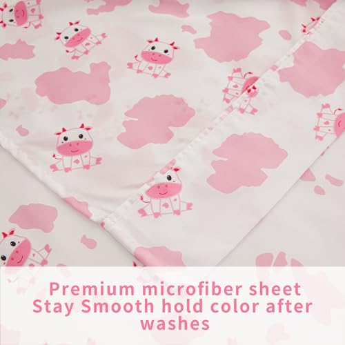 Viviland VLCOWPKT Cow Print Pink Twin Sheets For Girls, Kids Microfiber Bedsheet Set, Girls Cute Animal Non-Slip Twin Fitted Sheet thumb #2