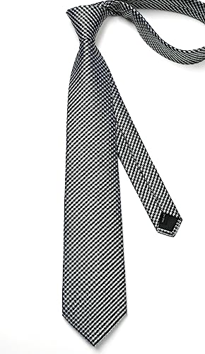 Image of Enlision Mens Ties Stripe Tie and Pocket Square Set Classic Formal Woven Neckties Handkerchief Cufflinks Wedding