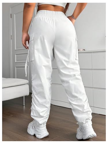 OYOANGLE Women's Plus Size Cargo Pants Elastic High Waisted Ruched Workout Joggers Pants Streetwear2