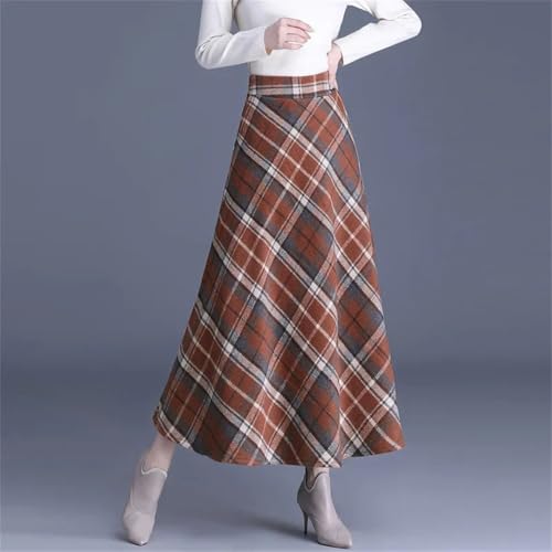 Women's Spring High-Waisted Korean Style Swing Slim-Fit Thickened Midi-Length Wool Plaid Skirt4