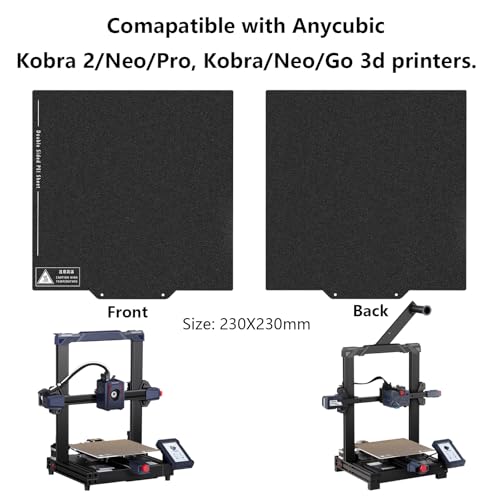 Upgraded Kobra 2 PEI Build Plate, 3D Printer Double Sided Black Textured PEI Platform for Anycubic Kobra 2 Neo/Kobra 2 Pro/Kobra Neo/Kobra/Kobra Go 230x230mm