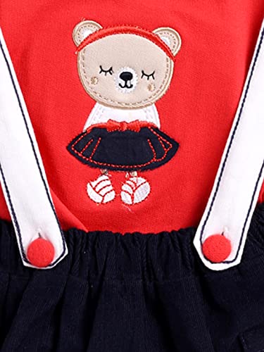 Image of Baby GO Cotton Full Sleeve Frock with Attached Suspender Skirt for Baby Girls | Cute Bear Patchwork Peter Pan Collar Dress | Infant Winterwear Birthday Party Frock Set