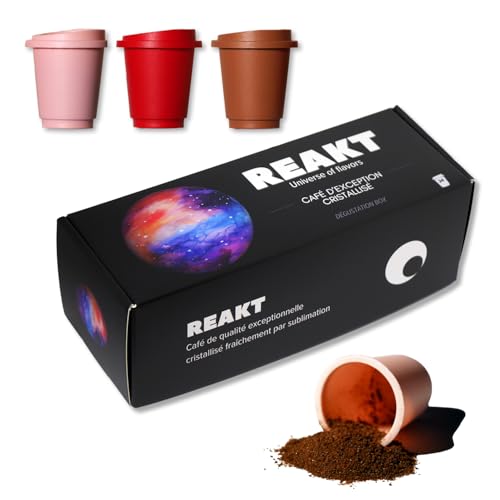 Reakt Coffee, La Révolution du Café Instantané : 100% Café de Spécialité Arabica, Cristallisé pour une Expérience Haute Qualité, Sans Machine, Prêt en 10s, Chaud ou Froid (Brésil & Éthiopie, 24 Doses)