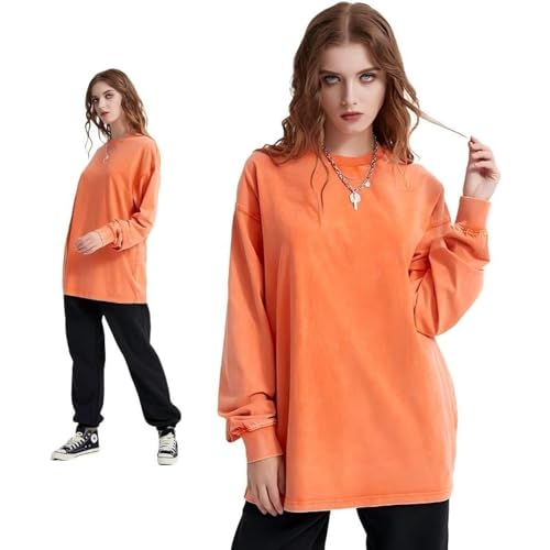 T-shirt manches longues ample 310g coton épais couleur mandarine taille M