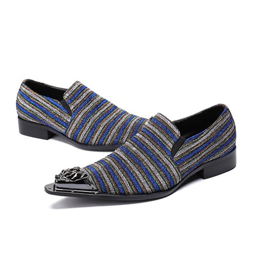 Men's Leather Shoes, Shiny Multi-Colored Stripes Men's Dress Shoes, Wedding Party Banquet Nightclub Host Barber Stage Uniform Office Shoes4