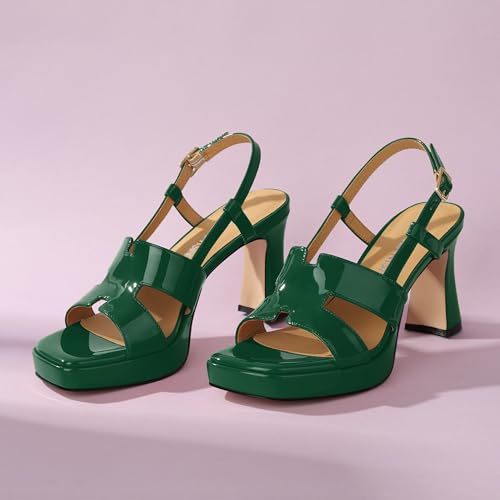 Image of ROSERWISH Heels for Women Chunky Block Platform High Heels Square Open Toe Strappy Heel Sandals Wedding Party Prom Fashion Slingback Dress Pump Sandals Shoes