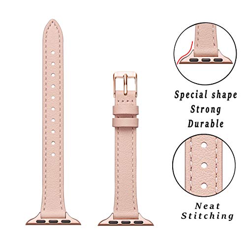 SUNFWR Compatible with Apple Watch Strap 38mm 40mm 41mm 42mm 44mm 45mm,Genuine Leather Strap Replacement,Slim&Thin Wristband for iwatch Series 7/6/5/4/3/2/1,SE (38mm 40mm 41mm - Image 2