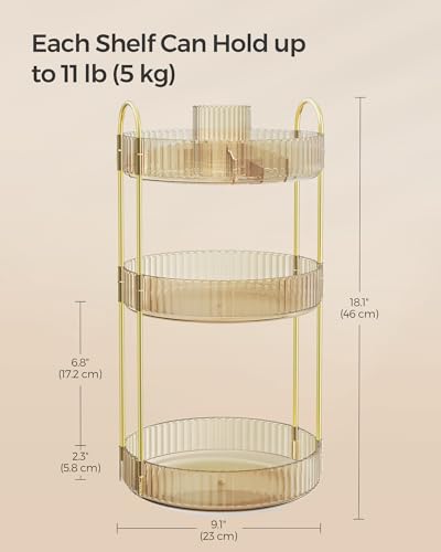 Image of SONGMICS Makeup Organizer, 3-Tier Countertop, Customizable | Customizable skincare organizer countertop, round rotating, toiletries vanity organizer, lazy susan, gift UJKA011A01