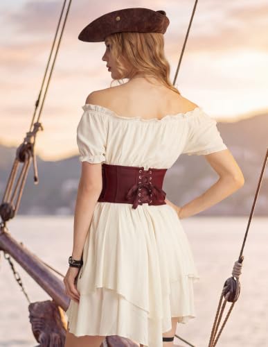 Scarlet Darkness Women Corset Belt Renaissance Pirate Underbust Corset Vintage Boned Lace-up Wide Corsets Red Size 14 — view 4
