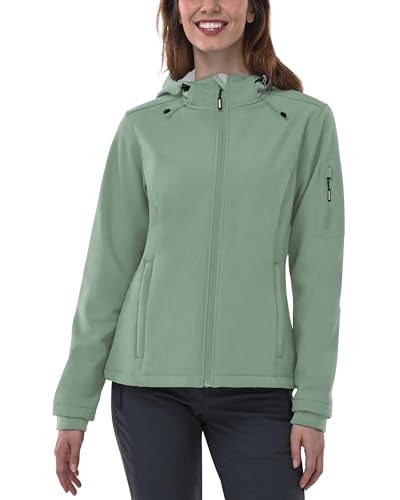 Outdoor Ventures Jacke Damen Wasserdichte Atmungsaktiv Softshelljacke - Übergangsjacke Winddichte Regenjacke Funktionsjacke mit Kapuze Eisgrün 3XL