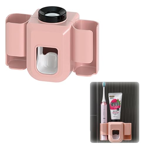 電動歯ブラシホルダー 歯ブラシスタンド 壁掛け 置き型 歯磨き粉ホルダー 歯ブラシ立て 多機能 バスルーム 浴室 洗面所 洗面用品 粘着 穴あけ不要 電動歯ブラシ置き (ピンク)