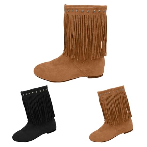 Botines cortos con flecos para mujer con borla retro de gamuza, botines cortos de tacón bajo, punta redonda, parte inferior plana, zapatos casuales de ajuste ancho, cómodos, ligeros, antideslizantes