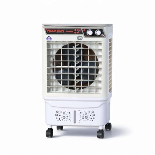 Image of ROCKSUN Beetle Desert Air Cooler for Room | 40L (30 Tank+10 Ice Chamber) | 12-Inch Powerful Fan | 3-Side Honeycomb Pads | Ice Chamber | Inverter Compatible | Swing Function | Portable