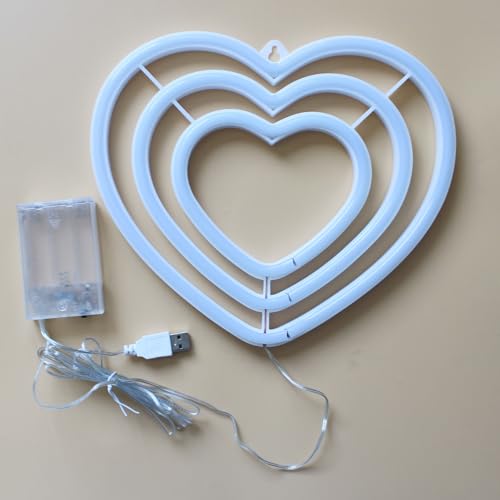 Image of Three-colour Heart Neon Signs for Wall Decor Colourful Led Neon Signs for Bedroom Wall Neon Lights for Home Party Wedding Bachelorette Parties Marriage Proposals Birthday Parties Christmas Decorations