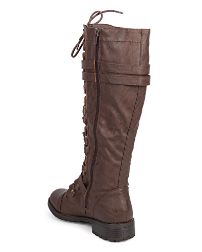 Westcoast 12345465646 Women'S Knee High Riding Boots Lace Up Buckles Winter Combat Boots Brown 11 thumb #3