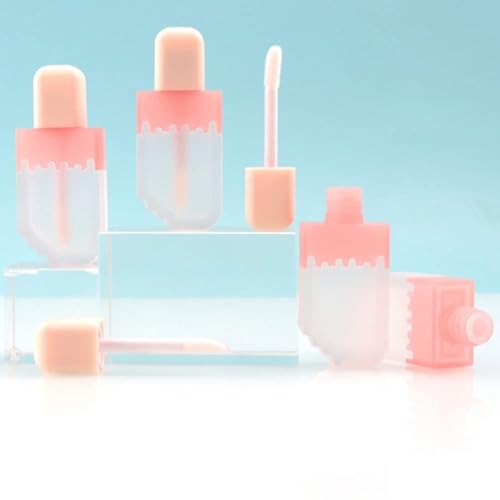 Miniatura 3 de Lasenersm 4 tubos de brillo de labios en forma de helado rosa, contenedores reutilizables de 0.2 fl oz (0.2 fl oz)
