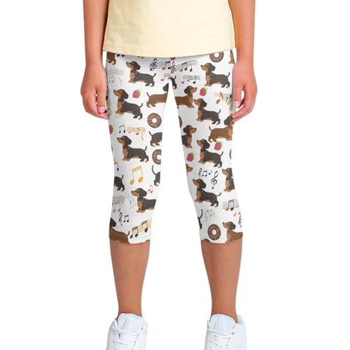 Cute Kids Yoga Pants for Girls Athletic Leggings Elastic Waistband Capri Trousers Dance Leggings