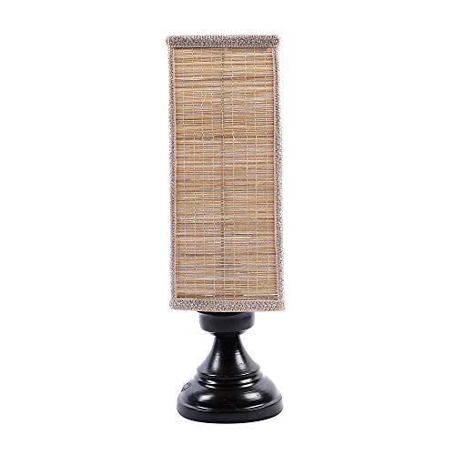 Image of tu casa Natural Bamboo Shade with Black Metal-Iron Base Table Lamp | Elegant Bedside & Desk Lamp for Bedroom, Living Room, Office, Home Decor & Gifting (Height : 13 Inch /No Blub Included)