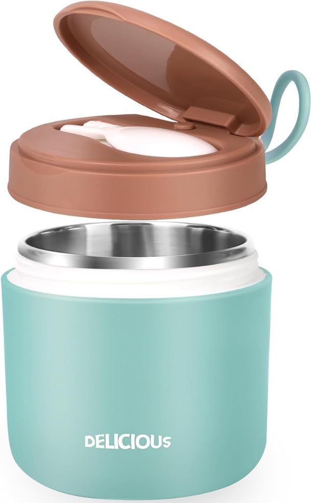 daiDokoro 430ml Stainless Steel Leakproof Lunch Pot/Meal Jar with Foldable Spoon for Office/School/College – Sky Blue