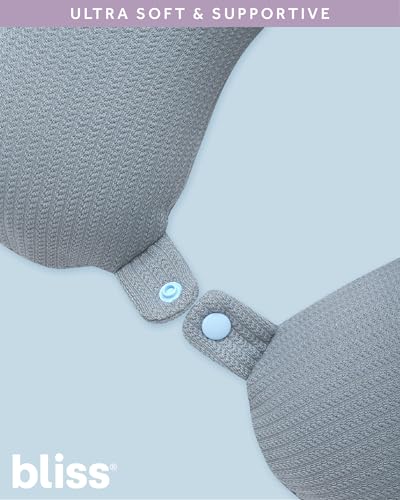Bliss Neck Pillow - Lightweight U-Shaped Memory Foam Travel Neck Pillow with Snap Closure for Airplanes, Traveling, Offices, Cars, Grey Sweater Knit