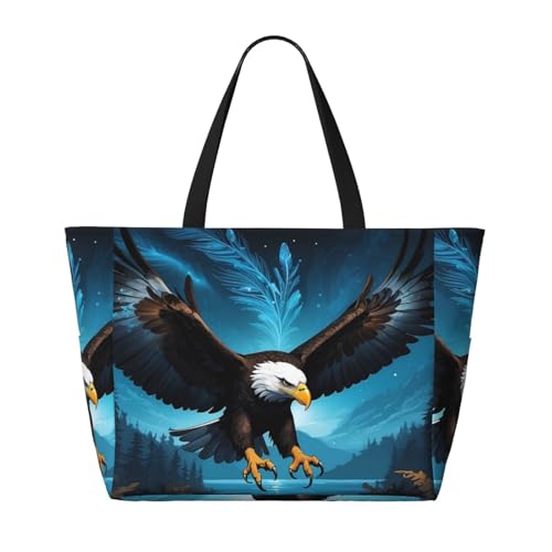 Night Sky Forest Bald Eagle Print Beach Pool Bags Tote For Women Ladies Large Gym Tote Carry On Bag For Weekender Travel Waterproof2