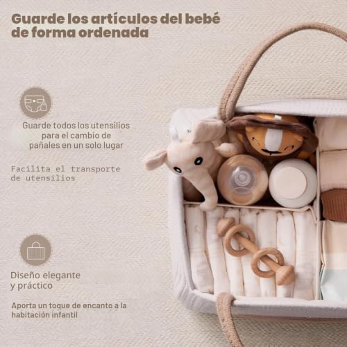 Cesta de cuerda de algodón artesanal y organizador de pañales con compartimentos 6