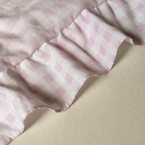 Image of NSNLGSGC Pink Ruffle Gingham Comforter Set King, Pre-Washed Ruffled Plaid Checked Comforter Bedding, 3 Pieces Vintage Farmhouse Grid Bedding Set(Pink Gingham, King)