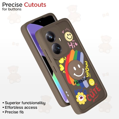 Image of Pikkme Back Cover for Realme 10 Pro Plus 5G | Soft Silicone| Cute Rainbow Smile & 3D Cartoon Flower Design | Shockproof Raised Camera Protection Bumper Case (Brown)