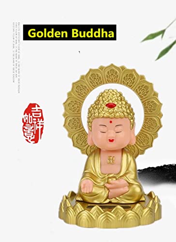 Image of AUGEN Small Buddhist Monk Solar Ornaments, Automatic Nodding Lucky Meaning Light Energy Sensing Eco Friendly Solar Buddhist Monk Statue Decoration for Home Car Dashboard (Pack of 1)(E, Gold)