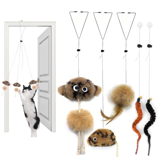 Aidiyapet Cat Toys for Indoor Cats Adult Kitten, Interactive Door Hanging Catnip Toy, Self-Play Chasing Exercise Entertain Cat Toy - for Hunting Exercising Eliminating Boredom, All Breed Sizes (Grey)