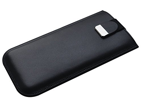 Donaway iPhone SE 2020 Real Natural Genuine Black Leather Cover Soft Sleeve Magnetic Band Pouch Protective Shell Padded and Red Lined Inside