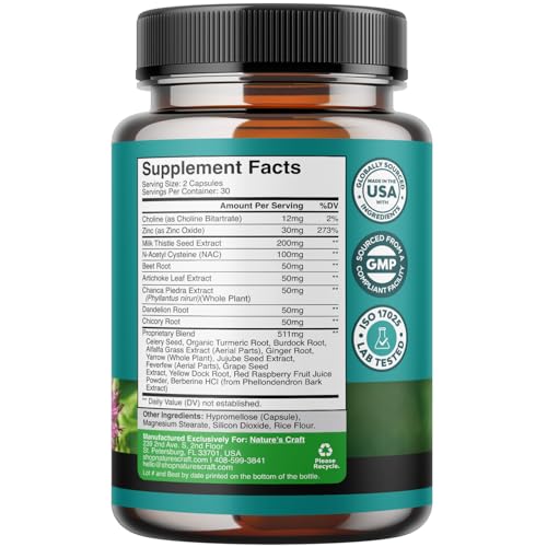 Liver Support Supplement with NAC - Herbal Liver Supplement with N Acetyl Cysteine Silymarin Milk Thistle Extract Dandelion Root Artichoke Extract Choline Bitartrate and Berberine for Liver Cleanse - Image 3