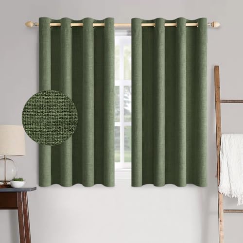 Image of MIULEE 100% Blackout Linen Textured Curtains for Bedroom Solid Thermal Insulated Olive Green Grommet Room Darkening Curtains & Drapes Luxury Decor for Living Room 52 x 45 Inch (2 Panels)