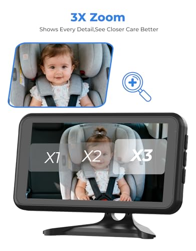 Image of LUCKVIEW BM2A Baby Car Camera - 3X Zoom to See Baby Clearly, 5.2 inch 1080P Display & Auto IR Night Vision, Rear-Facing View Monitor, Easy Install for Parents & Pet Owners