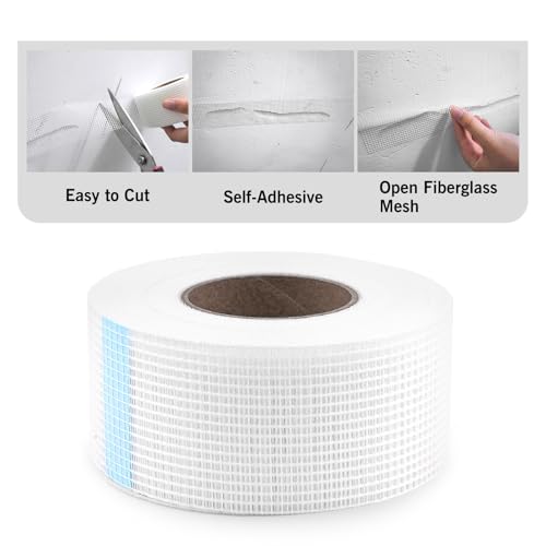 Image of ROLLINGDOG Fiberglass Drywall Joint Tape | 2in x147 ft Self-Adhesive Mesh Tape, Drywall Repair Tape for Wall, Ceiling, Plaster, Sheetrock Crack and Seam Repair, 1 Roll