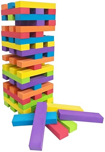 Giant Foam Tumble Tower Game 60 Block Stacking Tumbling Tower for Kids & Adults Large EVA Foam Blocks Build Up to 1.2m Tall Indoor & Outdoor Garden Game for Family Fun Parties Weddings & Events