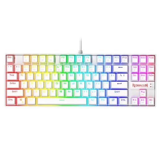 Redragon K552P Mechanical Gaming Keyboard TKL with 18 Backlight Modes, Hot-Swappable Blue Switches, 87-Key Compact Ergonomic Design, N-Key Rollover & Software Programmable Macro - RGB, White