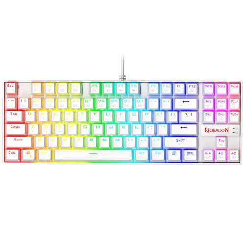 Redragon K552 Mechanical Gaming Keyboard 60% Compact 87 Key Kumara Wired Cherry MX Blue Switches Equivalent for Windows PC Gamers (RGB Backlit White)