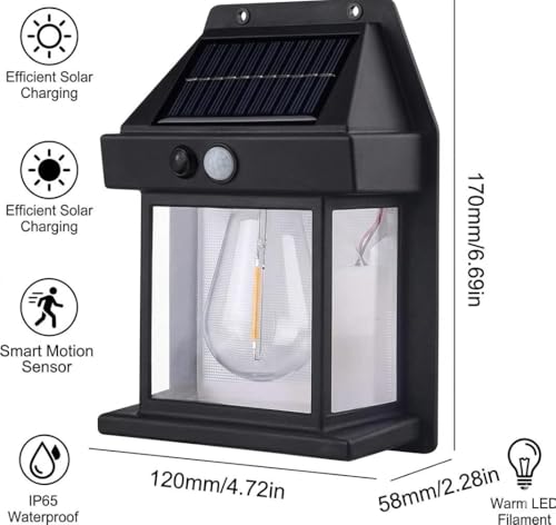 Image of Radxik Solar Wall Light Outdoor with Motion Sensor | Automatic Dusk to Dawn, Waterproof LED Security Light, Garden Patio Balcony Entrance, Wireless & Rechargeable
