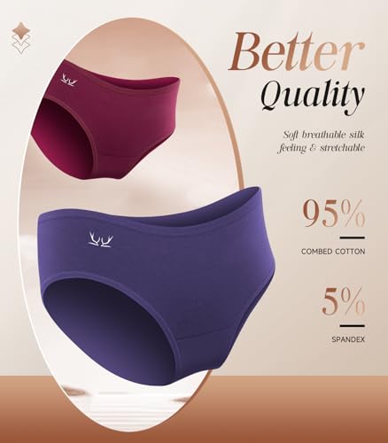 Women's Cotton Underwear High Cut Soft Briefs Full Coverage Ladies Panties 5 Pack(Regular & Plus Size) - Image 4