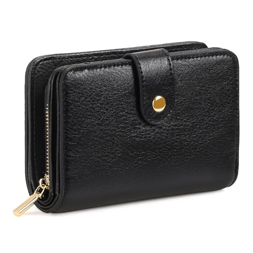 Portafoglio Donna Piccolo Bloccaggio RFID Portamonete con Cerniera e chiusura a Scatto Scomparti per Carte Multipli Porta di Credito