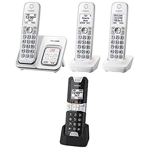 Panasonic KX-TGD533W DECT 6.0 Expandable Cordless Phone with Answering Machine, Call Block, 3 handsets and Additional KX-TGTA61B Rugged Cordless Phone Handset