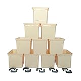 10 Pack Dutch Bucket - Hydroponic Bato Buckets - with Siphon Elbows - 11 Liter (12' x 10' x 9') - (Tan)